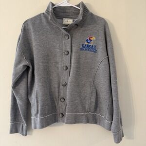 Kansas Jayhawks Womens size Large J America Gray Collared Button-Up Sweater KU